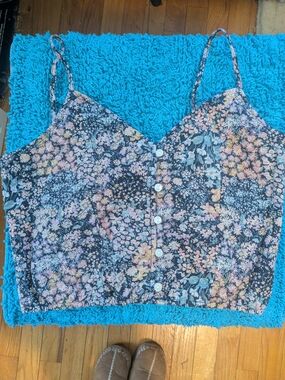 American Eagle Outfitters Black Floral Button-Front Cami NWOT